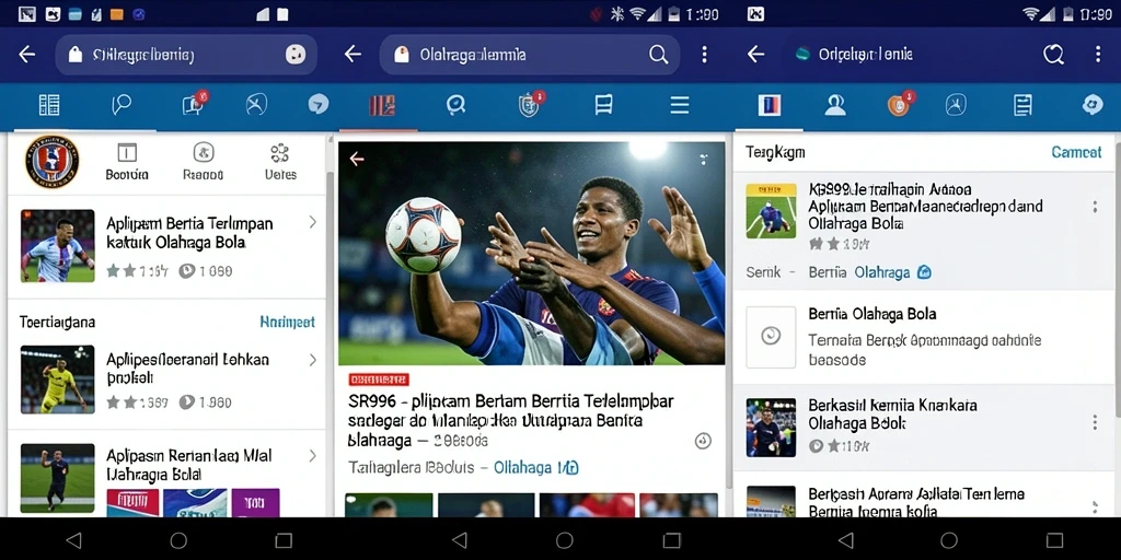 Antarmuka pengguna SR996 yang menampilkan berita olahraga bola dengan informasi terkini.