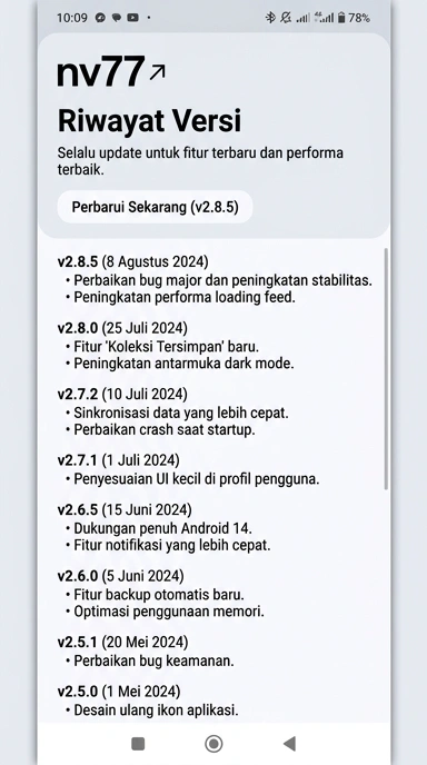 Riwayat Versi nv77 untuk Pengguna Android